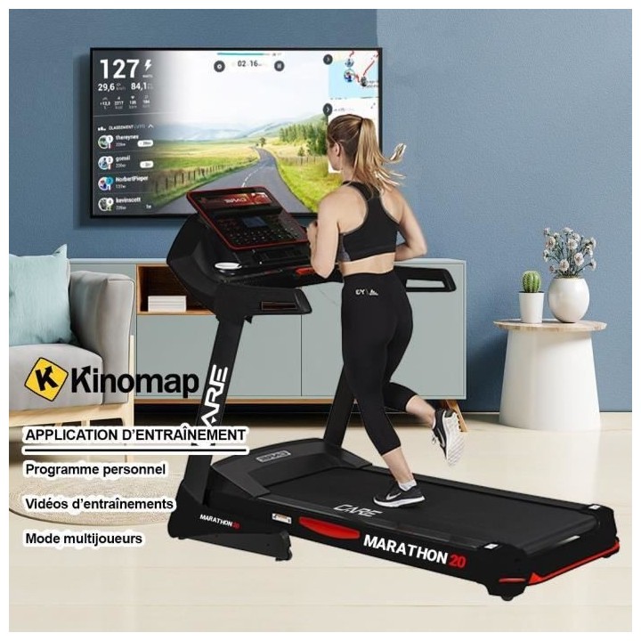 Tapis de course - 30 programmes d'entraînements - 20 km/h - Care - Ma