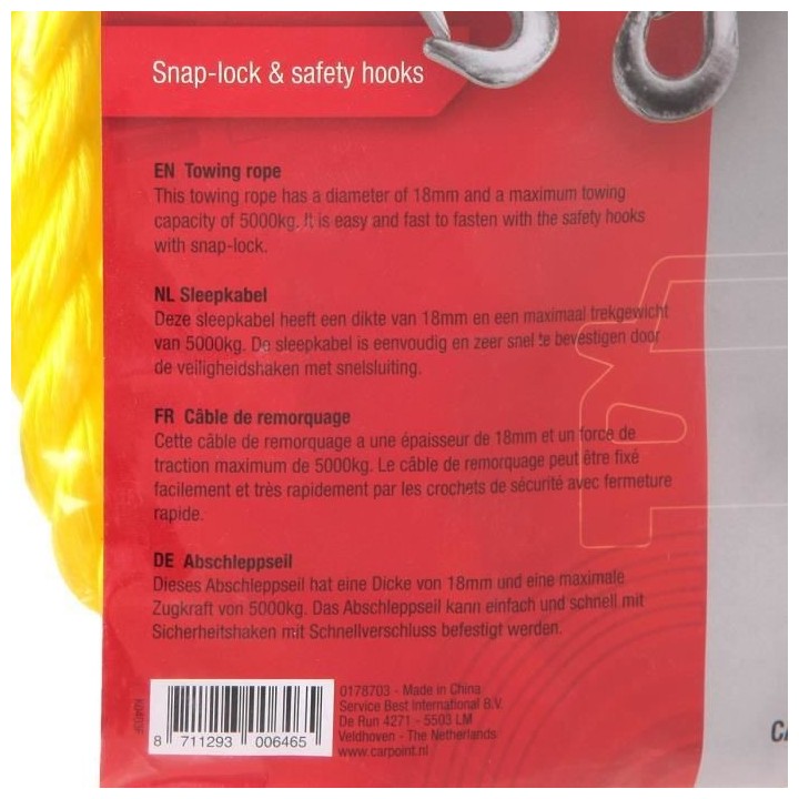 CARPOINT Câble de remorquage 0178703 + crochets de sécurité - 3m x