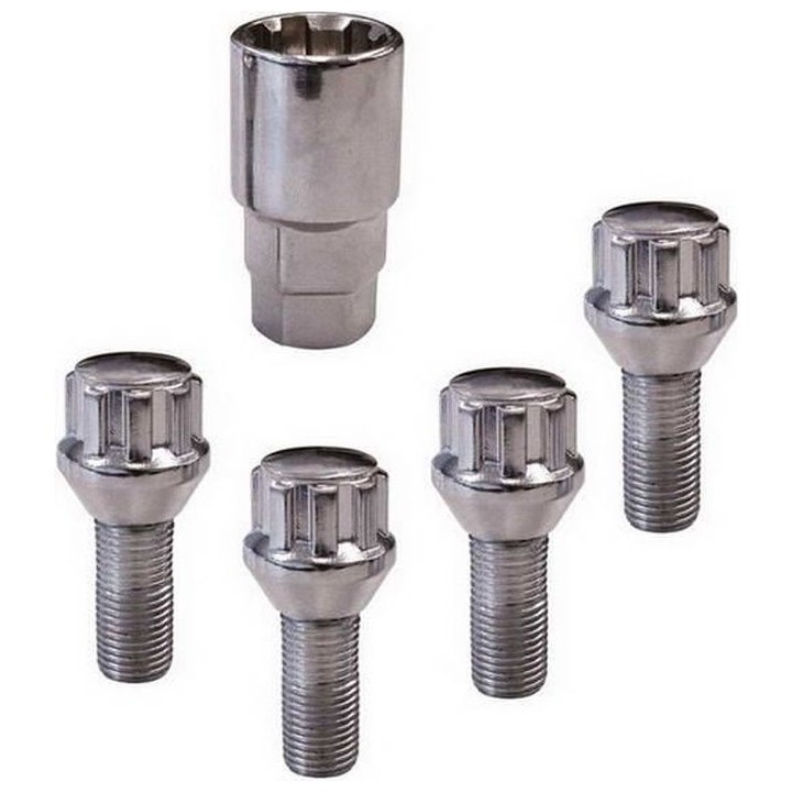 CARPONIT 4 Écrous antivol conique modele B - M12 x 1,5 x 26 mm - Chro