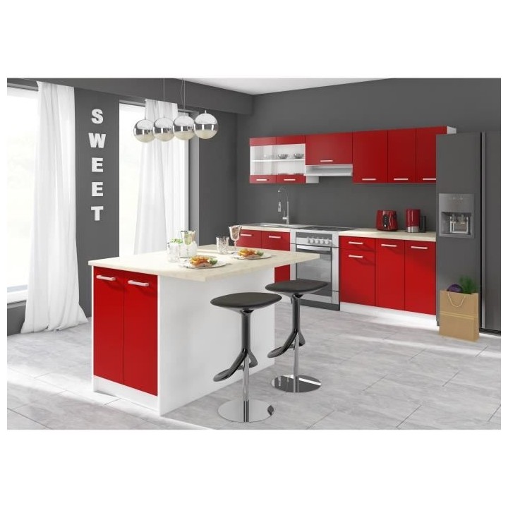 ULTRA Ilot de cuisine L 100 cm avec plan de travail - Rouge mat