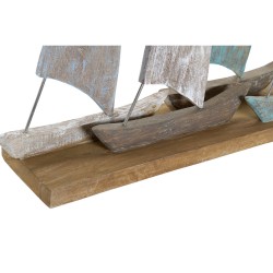 Figurine Décorative DKD Home Decor Voiliers Métal Bois de manguier méditerranéen (71 x 14 x 46 cm)