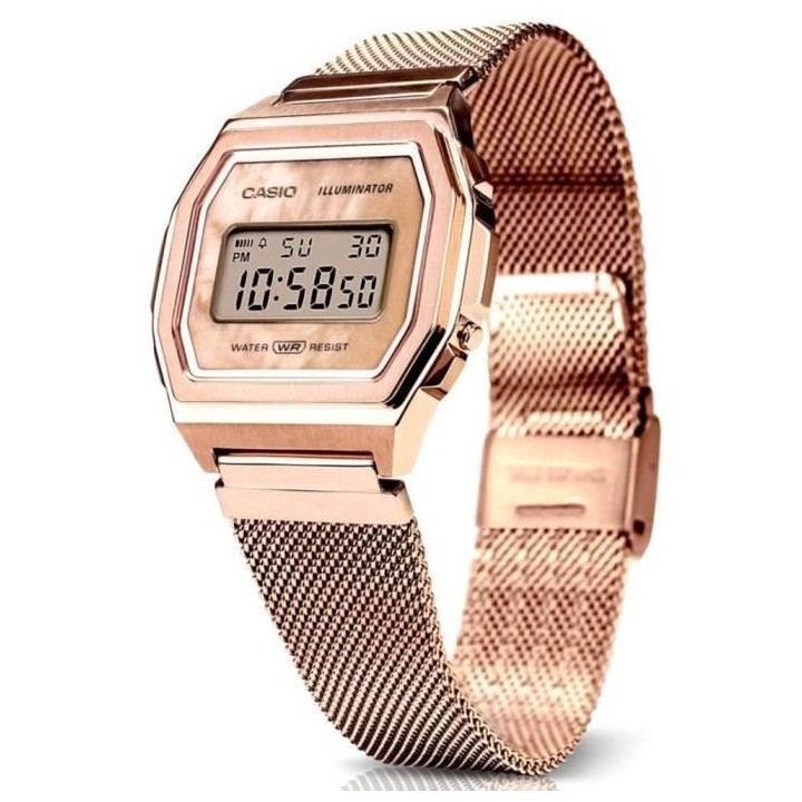 Montre en acier - CASIO - Maille milanaise - Rose gold