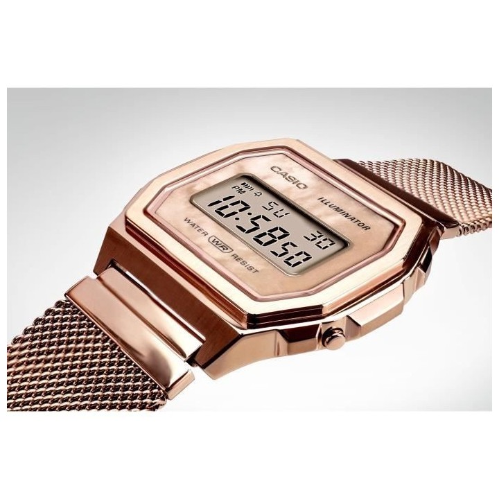 Montre en acier - CASIO - Maille milanaise - Rose gold