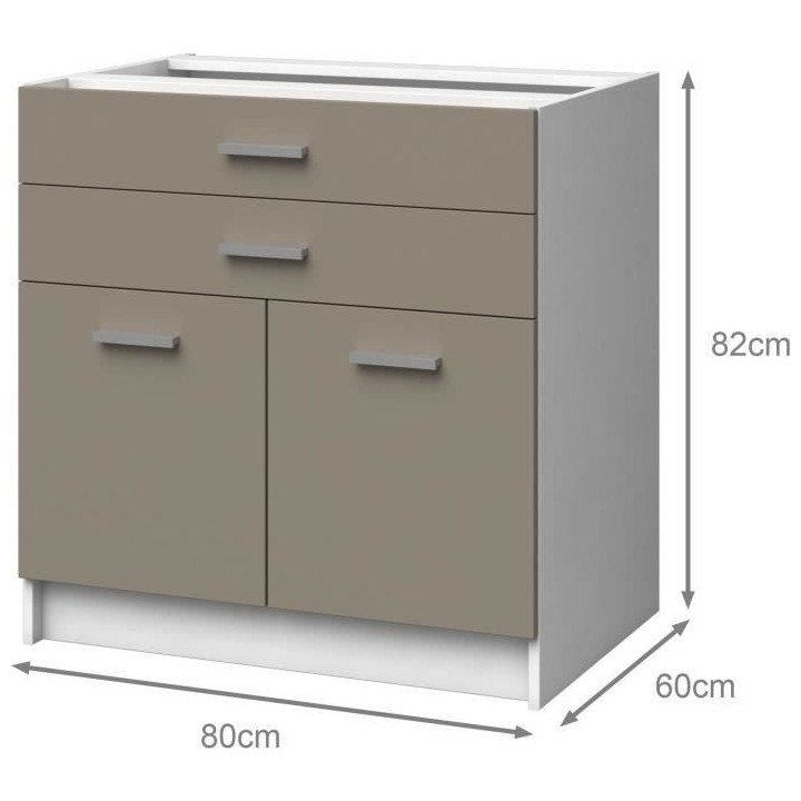 EXTRA Meuble bas de cuisine - 2 Portes et 2 Tiroirs - L 80 x P 60 x H