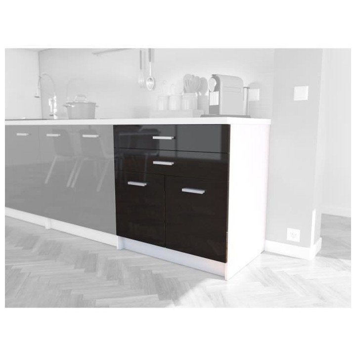 EXTRA - Meuble bas de cuisine L 80cm - Noir Laqué