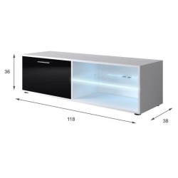 KORA Meuble TV LED contemporain blanc et noir brillant - L 118 cm