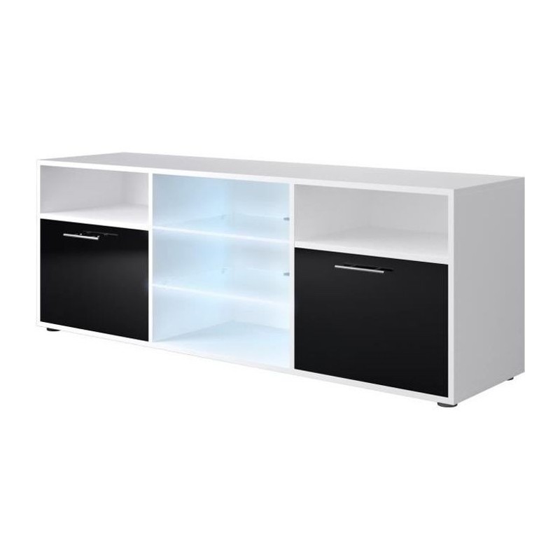 KORA Meuble TV contemporain blanc et noir brillant - L 150 cm