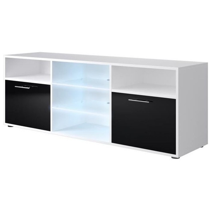 KORA Meuble TV contemporain blanc et noir brillant - L 150 cm