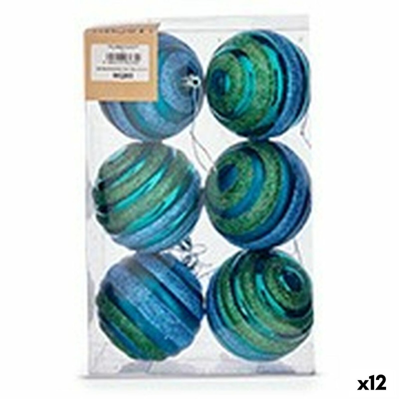 Lot de boules de Noël Ø 8 cm Bleu Vert PVC (12 Unités)