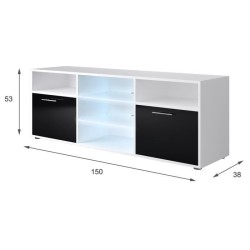 KORA Meuble TV contemporain blanc et noir brillant - L 150 cm