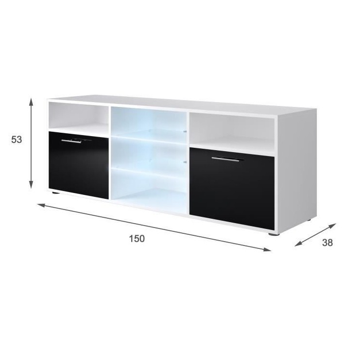 KORA Meuble TV contemporain blanc et noir brillant - L 150 cm
