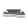 Canapé d'angle droit 4 places convertible + coffre + 2 coussins - Tissu gris et simili blanc - L 285 x P 171 x H 80 cm - CASERT