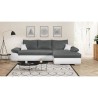 Canapé d'angle droit 4 places convertible + coffre + 2 coussins - Tissu gris et simili blanc - L 285 x P 171 x H 80 cm - CASERT