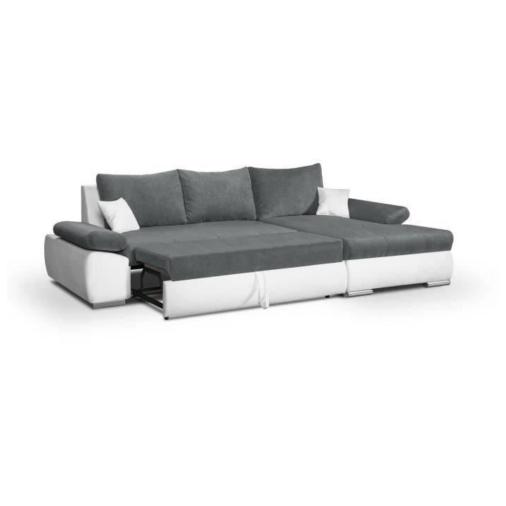 Canapé d'angle droit 4 places convertible + coffre + 2 coussins - Tis