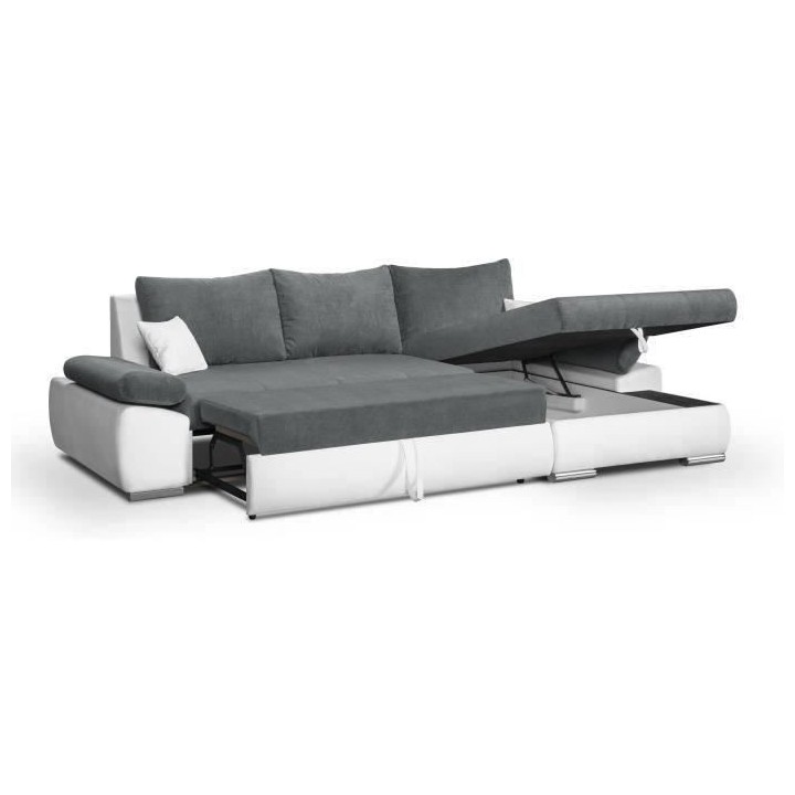 Canapé d'angle droit 4 places convertible + coffre + 2 coussins - Tis