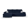 Canapé d'angle gauche convertible 4 places + coffre - Tissu gris foncé et coussins bleu pastel - L 285 x P 171 x H 80 cm - CAS