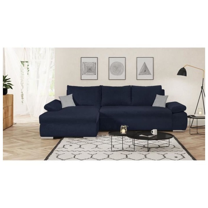 Canapé d'angle gauche convertible 4 places + coffre - Tissu gris fonc