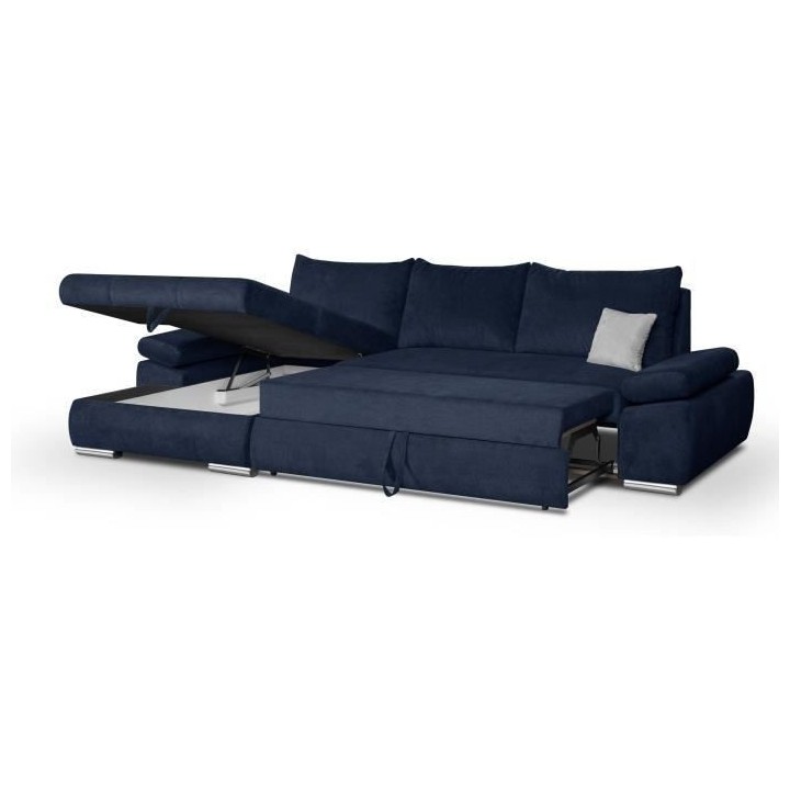 Canapé d'angle gauche convertible 4 places + coffre - Tissu gris fonc