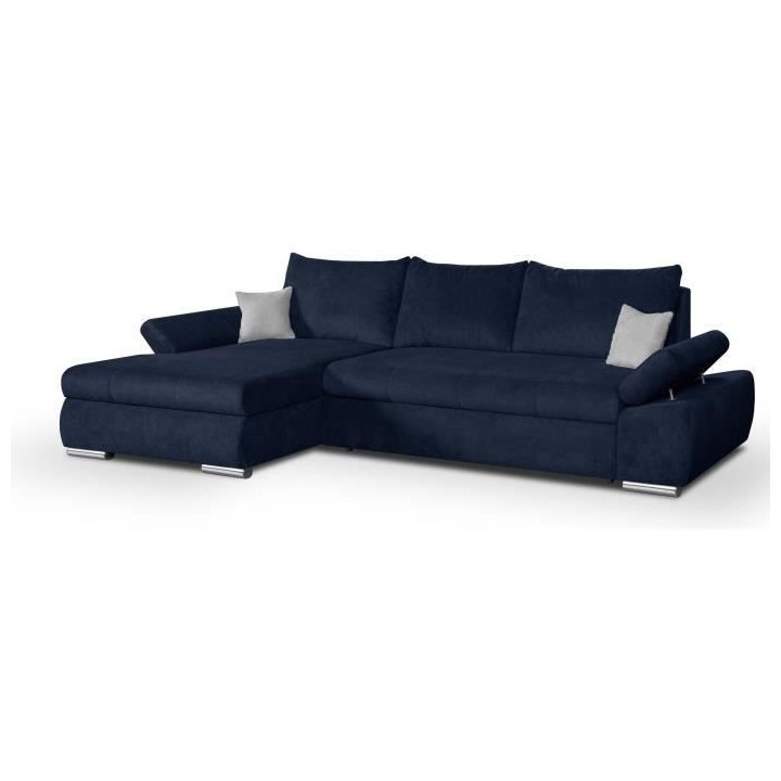 Canapé d'angle gauche convertible 4 places + coffre - Tissu gris fonc