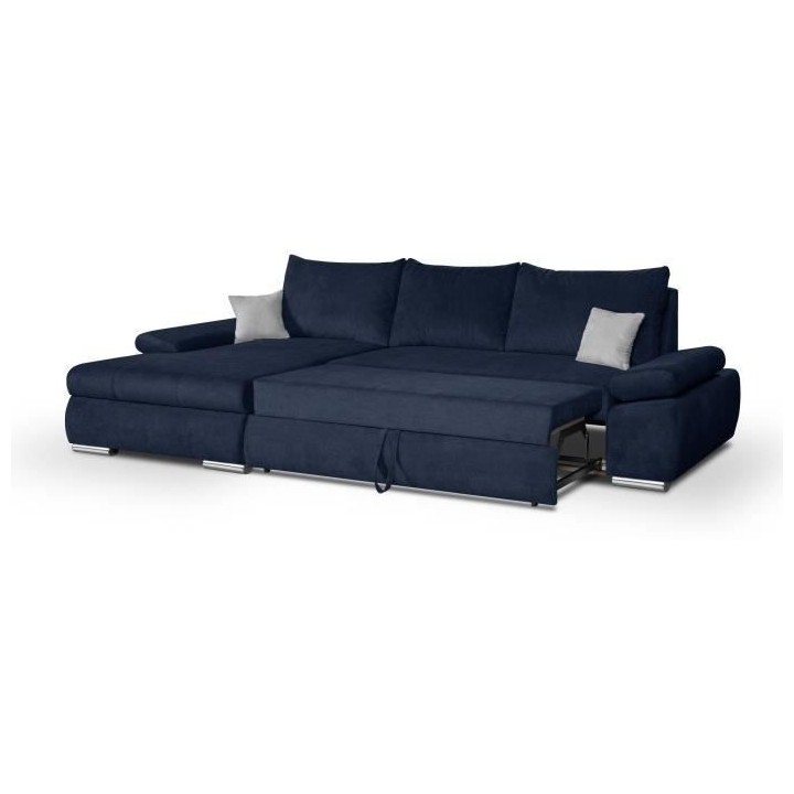 Canapé d'angle gauche convertible 4 places + coffre - Tissu gris fonc