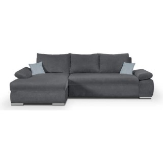 Canapé d'angle gauche convertible 4 places - Tissu bleu marine et cou