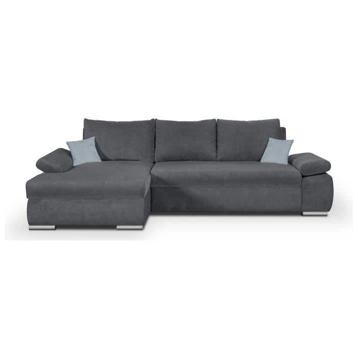 Canapé d'angle gauche convertible 4 places - Tissu bleu marine et cou