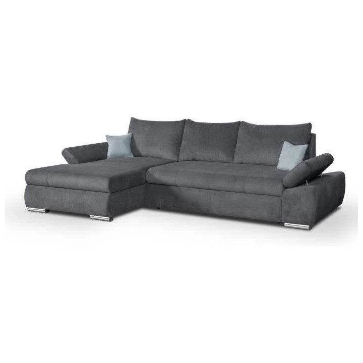 Canapé d'angle gauche convertible 4 places - Tissu bleu marine et cou