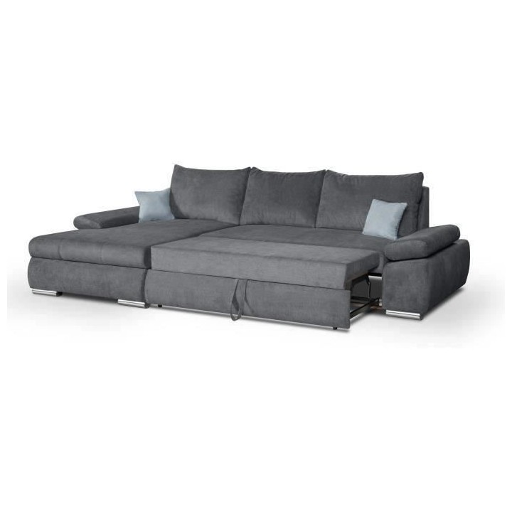 Canapé d'angle gauche convertible 4 places - Tissu bleu marine et cou