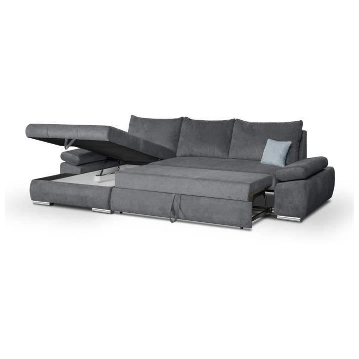 Canapé d'angle gauche convertible 4 places - Tissu bleu marine et cou