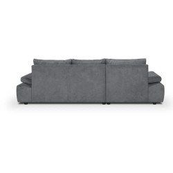 Canapé d'angle gauche convertible 4 places - Tissu bleu marine et coussins gris clair - L 285 x P 171 x H 80 cm - CASERTO