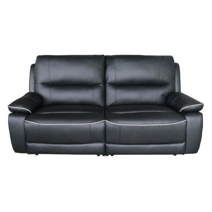 Canapé 3 places relax manuel - Cuir Noir - L 206 x P 98 x H 103 cm -