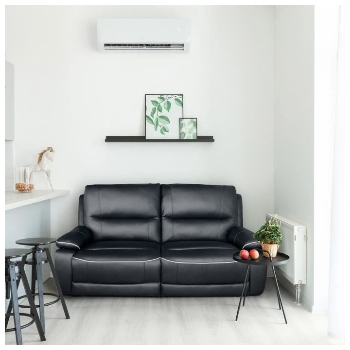 Canapé 3 places relax manuel - Cuir Noir - L 206 x P 98 x H 103 cm -