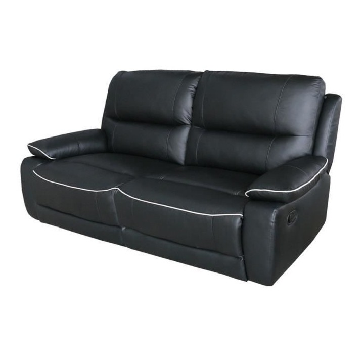 Canapé 3 places relax manuel - Cuir Noir - L 206 x P 98 x H 103 cm -