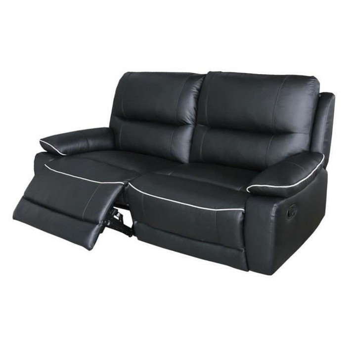 Canapé 3 places relax manuel - Cuir Noir - L 206 x P 98 x H 103 cm -