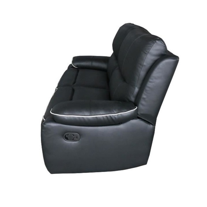 Canapé 3 places relax manuel - Cuir Noir - L 206 x P 98 x H 103 cm -