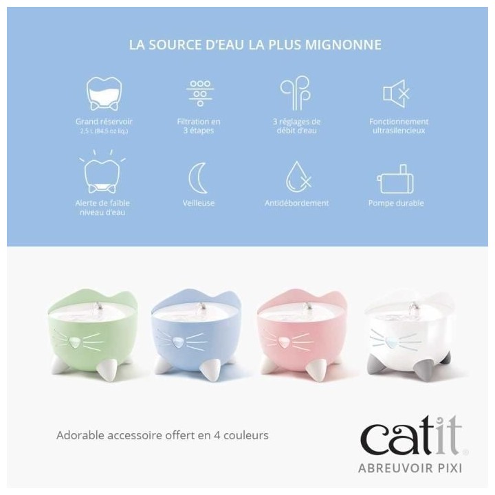 CAT IT Fontaine a eau automatique pour chat - 2,5 L - Bleu