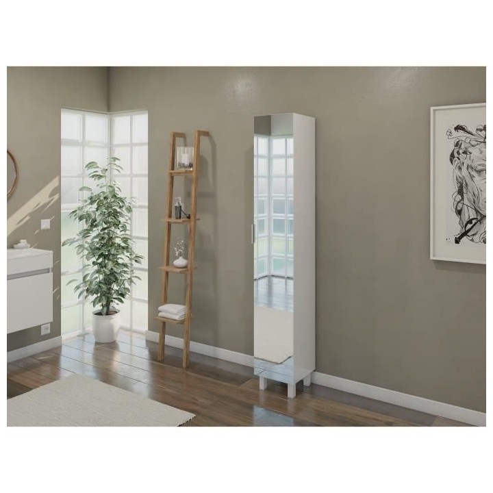 ESSENTIEL - Colonne de salle de bain 1 porte + miroir - Blanc - L 30cm