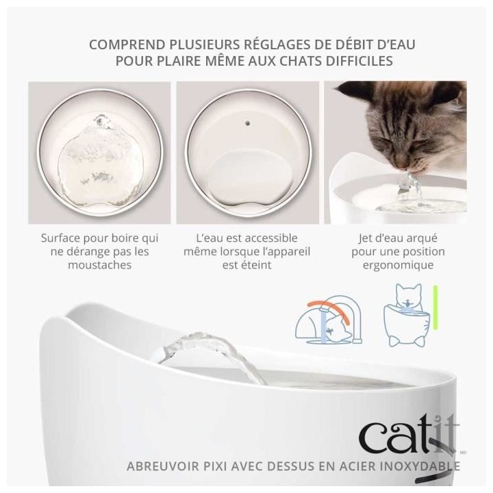 CAT IT Fontaine a eau automatique pour chat - 2,5 L (Acier inox et fil
