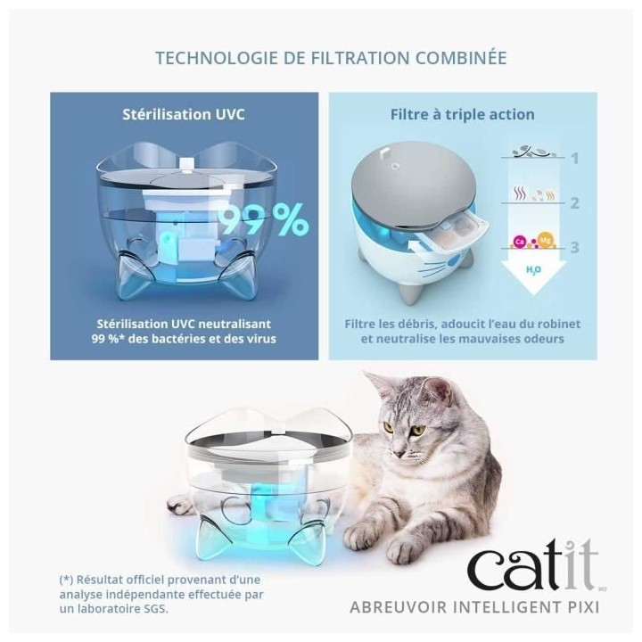 CAT IT Fontaine a eau connectée pour chat - 2L (Acier inox, stérilis