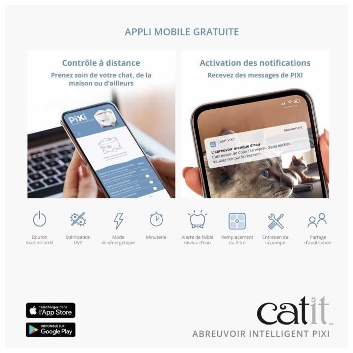 CAT IT Fontaine a eau connectée pour chat - 2L (Acier inox, stérilis