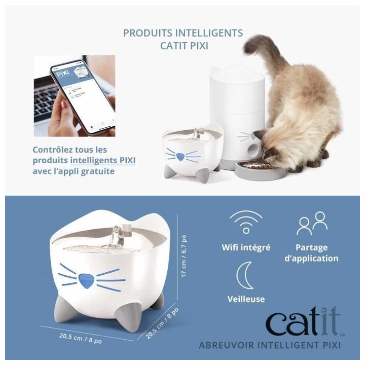 CAT IT Fontaine a eau connectée pour chat - 2L (Acier inox, stérilis