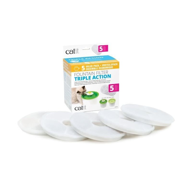 CAT IT Pack de 5 filtres a triple action pour abreuvoir - Blanc - Pour chat