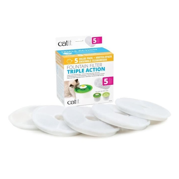 CAT IT Pack de 5 filtres a triple action pour abreuvoir - Blanc - Pour
