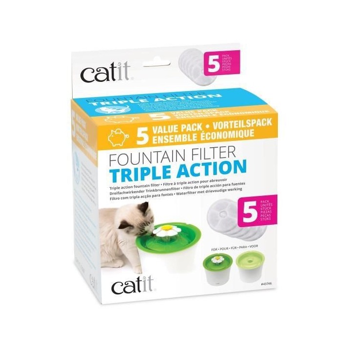 CAT IT Pack de 5 filtres a triple action pour abreuvoir - Blanc - Pour