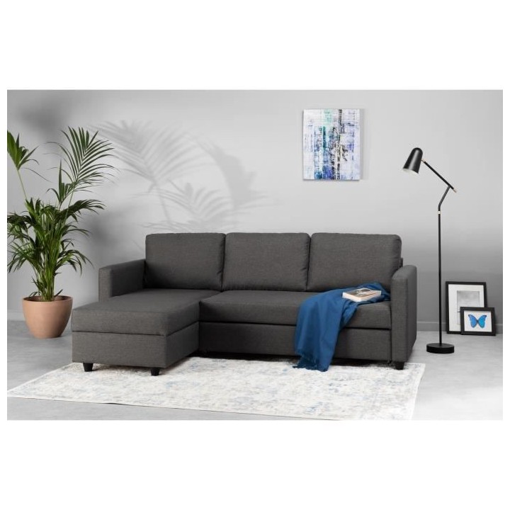 Canapé d'angle convertible réversible 3 places - Tissu gris - Contem