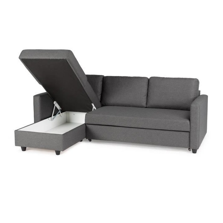 Canapé d'angle convertible réversible 3 places - Tissu gris - Contem
