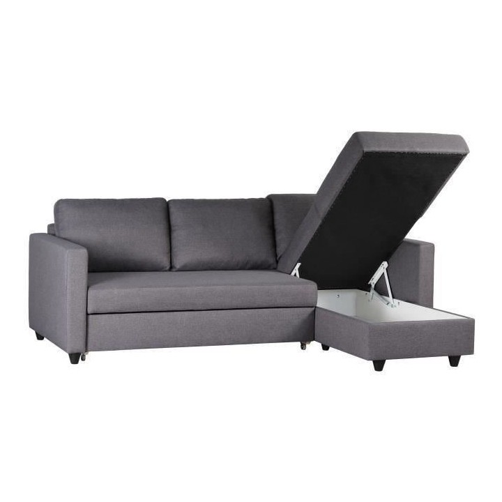 Canapé d'angle convertible réversible 3 places - Tissu gris - Contem
