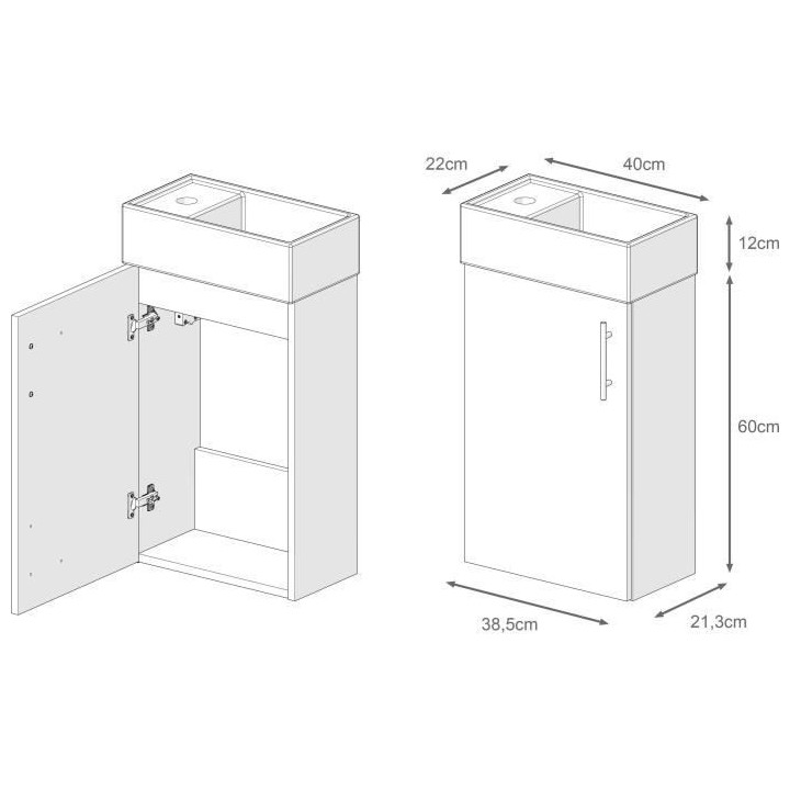 OKO – Meuble Vasque L 40cm simple Vasque incluse – Coloris Blanc L