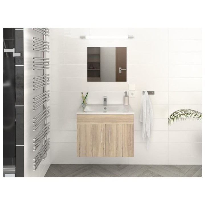 LIMA Ensemble salle de bain simple vasque L 60 cm - Décor chene sonom