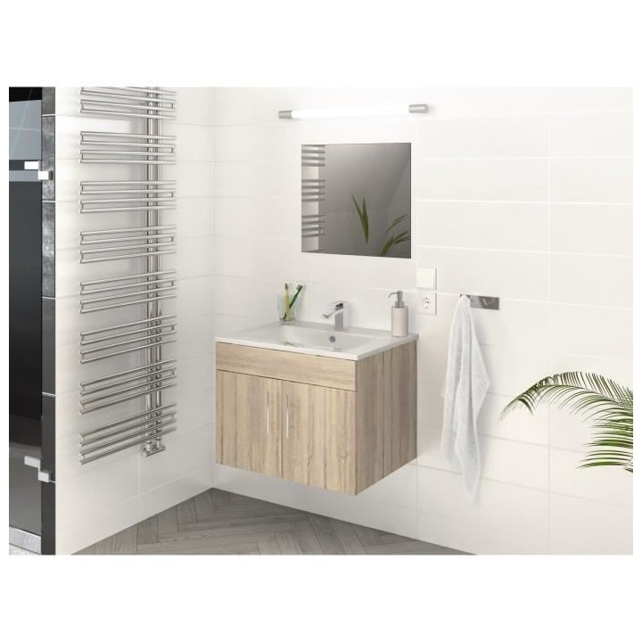 LIMA Ensemble salle de bain simple vasque L 60 cm - Décor chene sonom